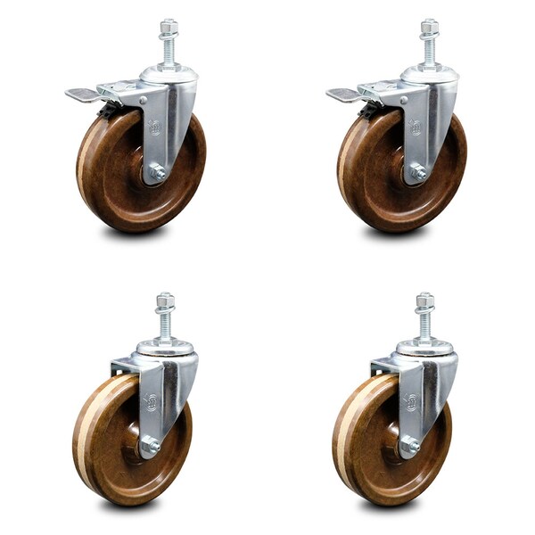 Service Caster 5 Inch High Temp Phenolic Swivel 3/8 Inch Stem Caster Total Lock Brake SCC, 2PK SCC-TSTTL20S514-PHRHT-381615-2-S-2 - main